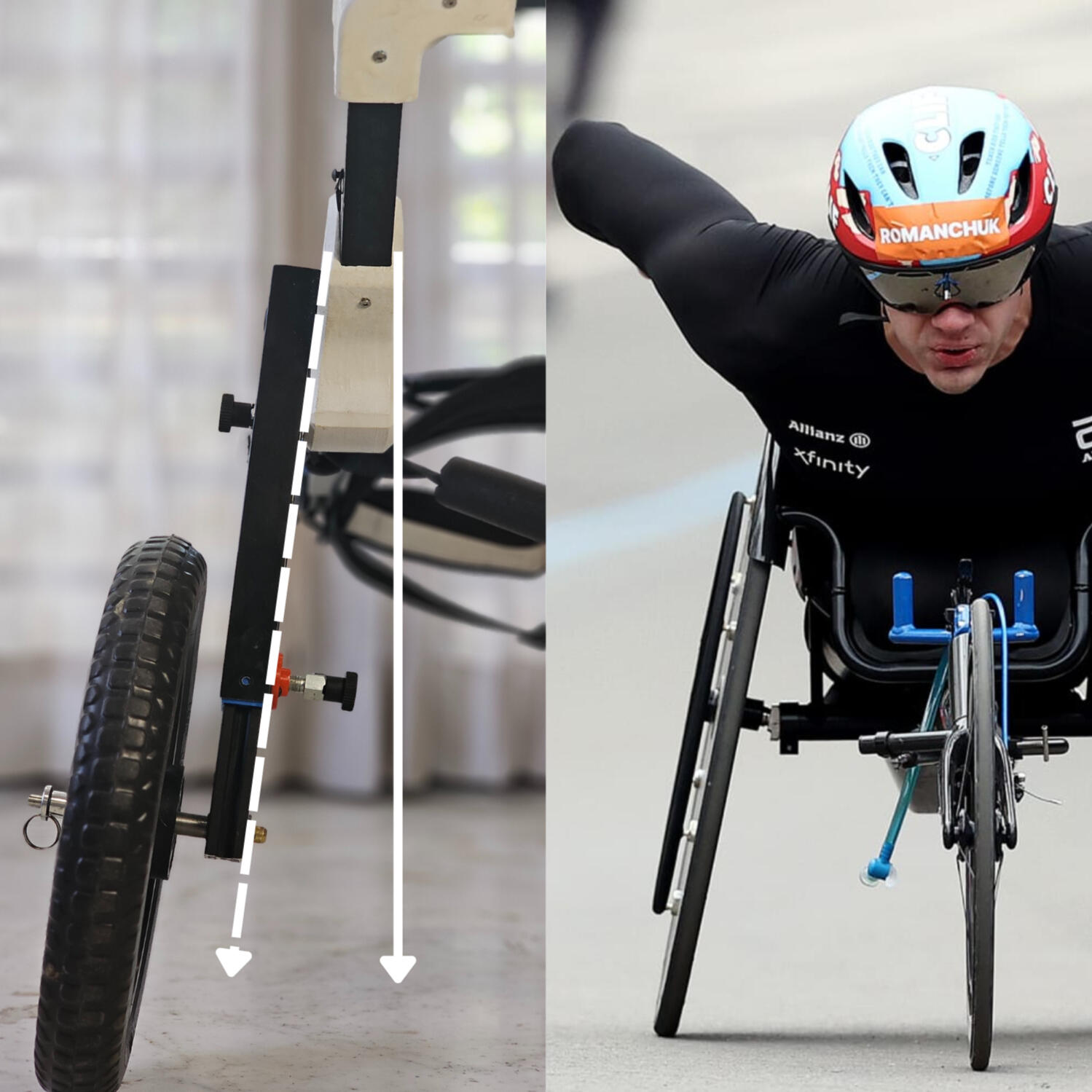 Sidekick dog wheelchair camber angle for stability and smooth turns