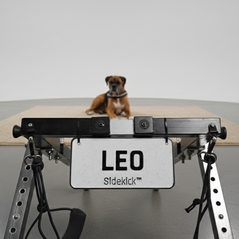 Custom Name plate on Sidekick dog wheelchair
